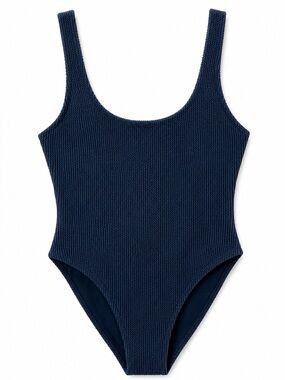 NWT Camille Textured Navy One-Piece Swimsuit, women’s size large.

L40